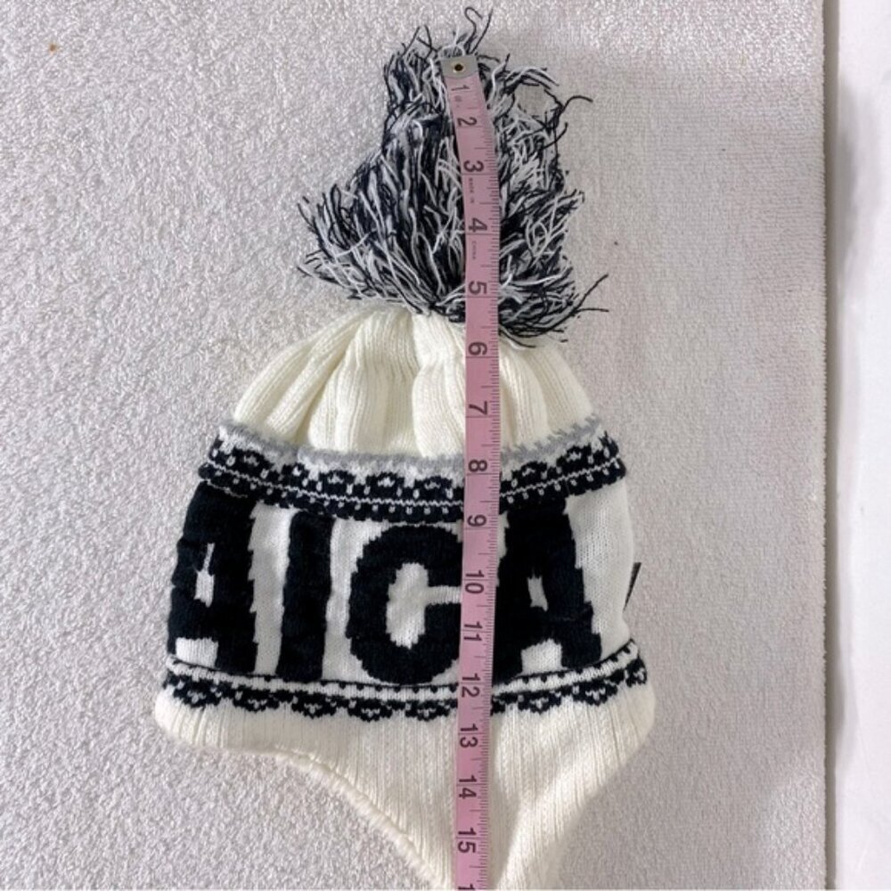 5/$25 Robin Ruth Jamaica White Black Knit Fleece Lined Hat W Ear Flaps & Pom Pom - Picture 15 of 15